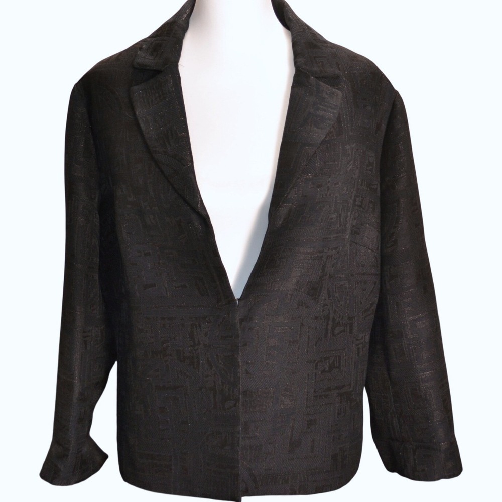 Chico's Avant Garde Evening Holiday Metallic Geometric Pattern Open Front Blazer